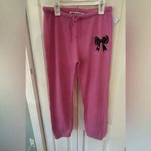 NWT, Girls do too Pink Thermal Jogger w/ Black Bow, L